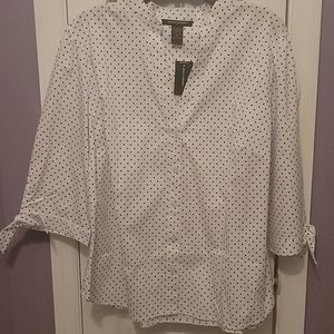 Ashley Stewart polka dot button up blouse